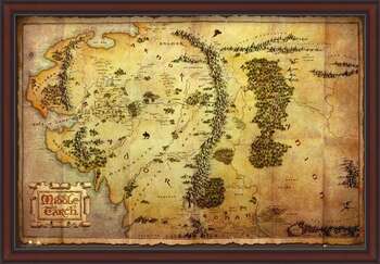 Ingelijste poster The Hobbit - Middle Earth Map